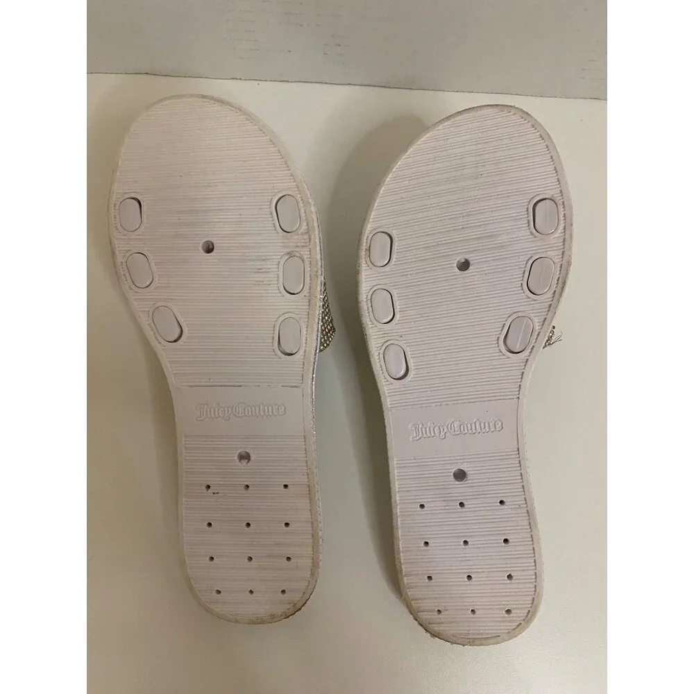 Juicy Couture Crystal Slip-On Slides Women Size 7 Clear Rainbow Sandal Flats Y2K